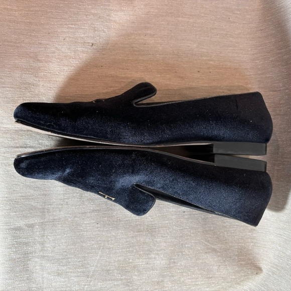 LAUREN RALPH LAUREN Sz 10 Black Velvet Squarish Toe Gold Embroidered Loafers - Picture 7 of 9